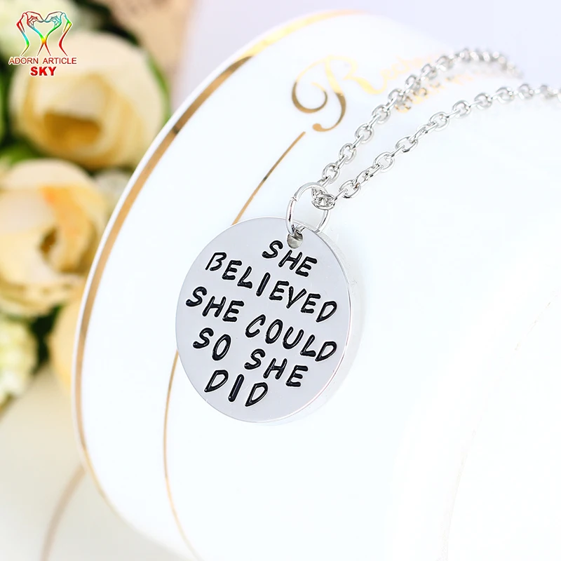 Цинковый сплав Серебряный кулон Цвет Круглый Надпись Jewelry Подвеска She Believed Could So Did