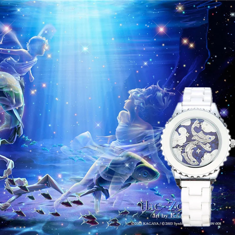 Кварцевые женские часы Twelve Constellation Pisces дизайнерские с керамическим ремешком для