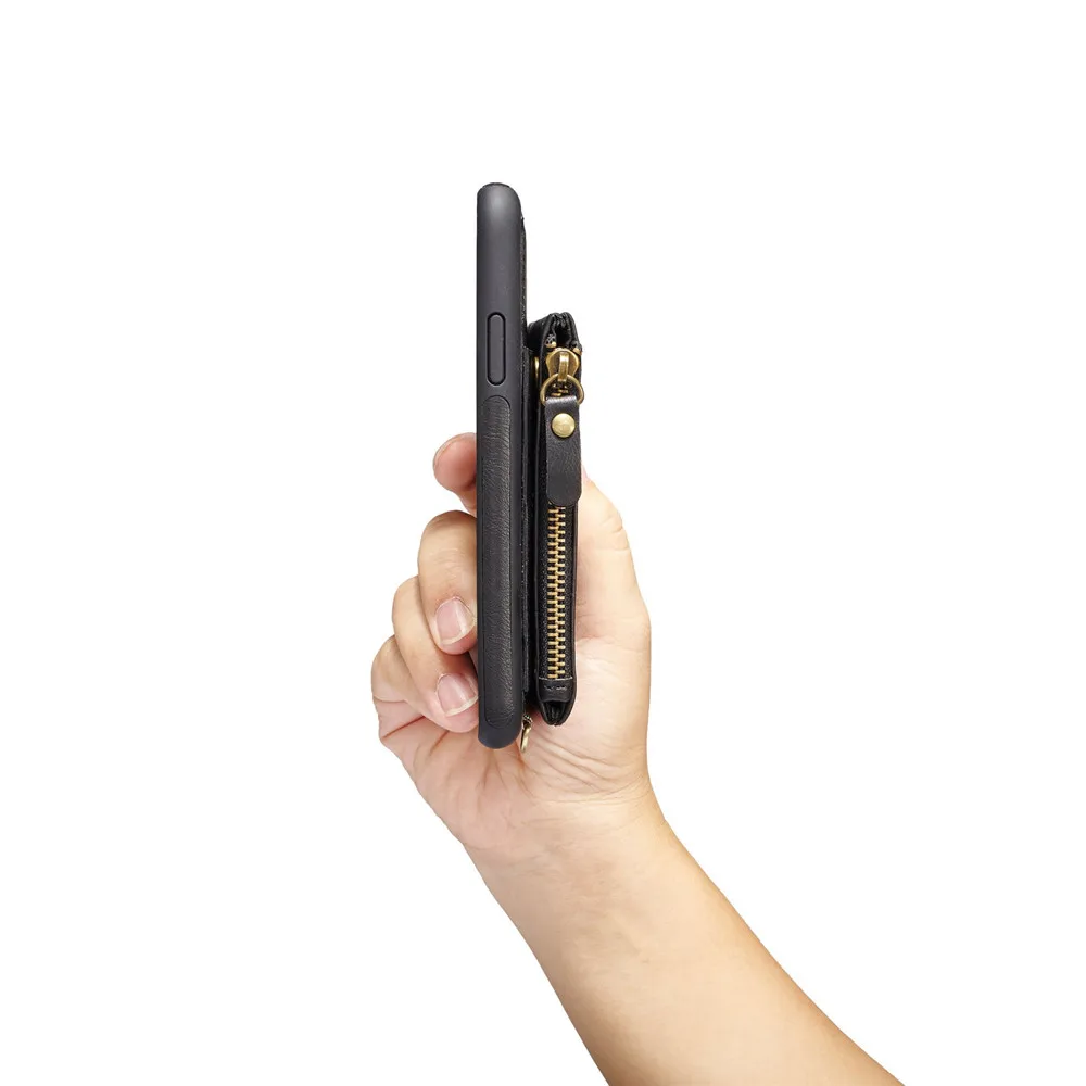 

PU+TPU Phone Kickstand Case Protection Back Cover with Removable Zipper Purse for iPhone 6 6S 7 8 Plus X XR XS MAX