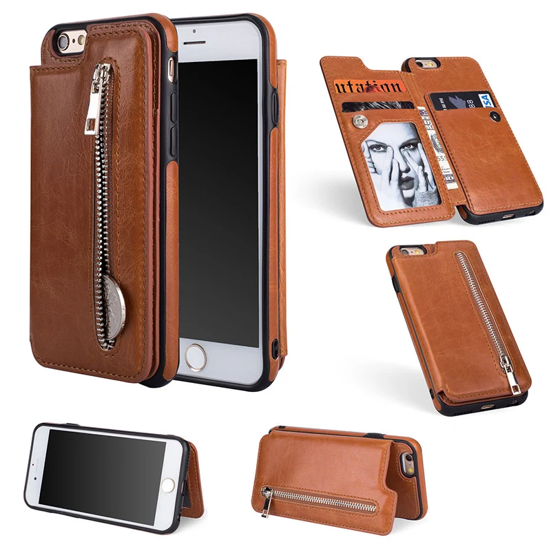 Zipper Flip Leather Case for iPhone X Card Slot Wallet Cases 7 8 6 6S Plus For Samsung Galaxy S8 S9 Note Coque |