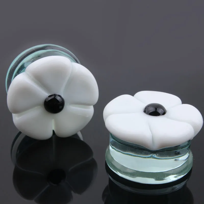 1 пара белый и синий стеклянный камень ушные пробки расширитель растягиватель