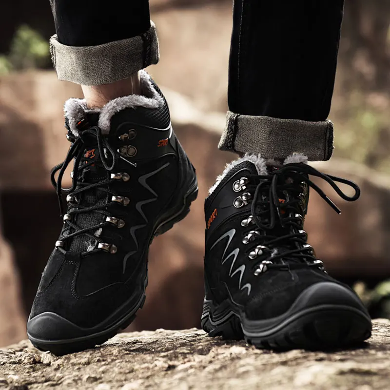 SUROM/мужские зимние теплые уличные мужские кожаные походные ботинки на шнуровке
