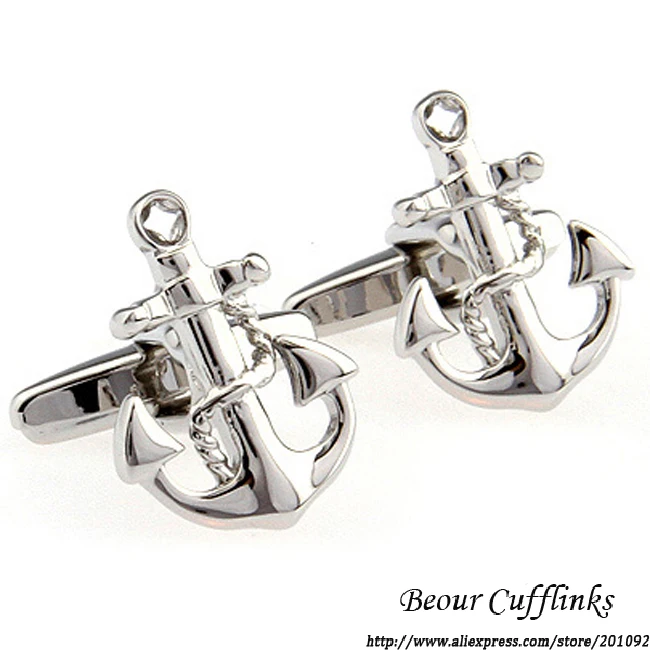Отец День Beour бренд Silver якорь запонки мужские модные рубашка Бизнес свадебные