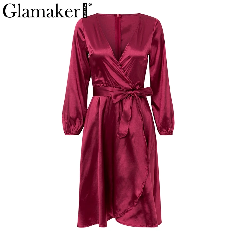 Женское платье с длинным рукавом Glamaker винтажное средней длины на шнурках