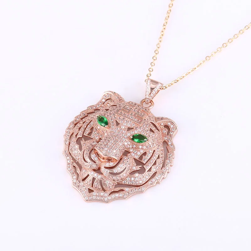 Colgantes Grandes Statement Necklace Women Punk Classic Copper Blue Crystal Eye Zirconia Rhinestone Tiger Pendants | Украшения и