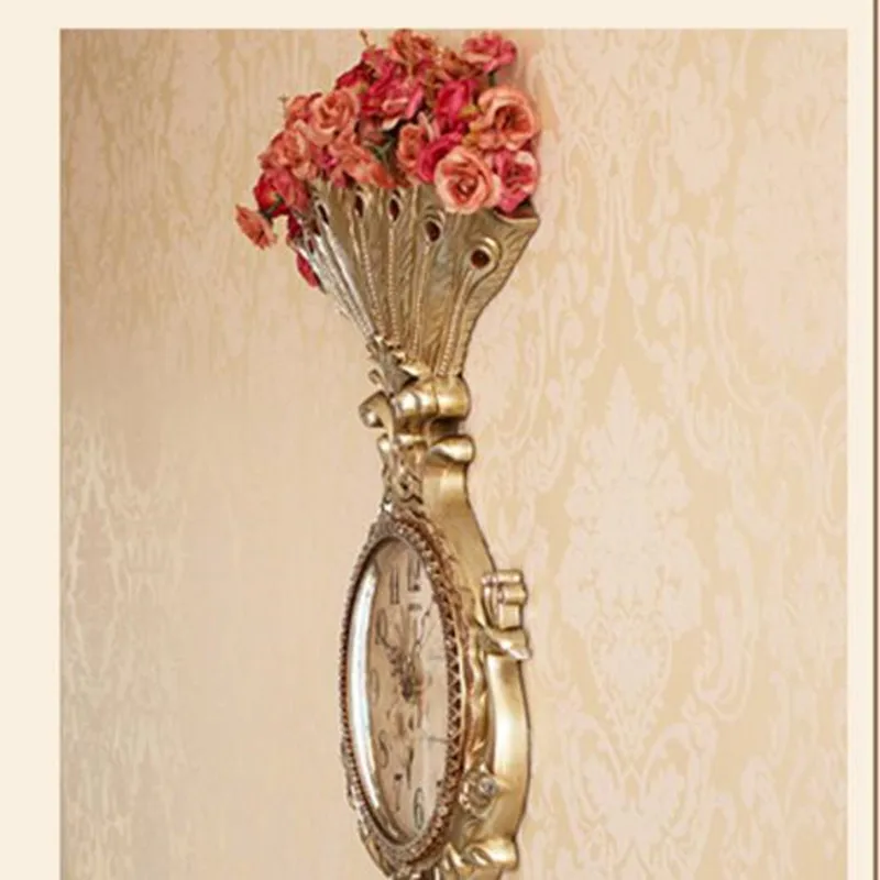 Deluxe Atmospheric European-style Living Room Creative Clock Fashion Household Silent Quartz Artificial Flower Wall clock | Дом и сад