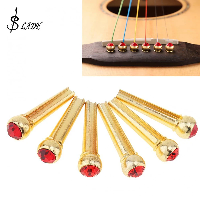 

SLADE 6pcs Pure Copper Brass Bridge Pins with Red Crystal Head Strings Nail Pegs Set for Folk Acoustic Guitar Accessoeries