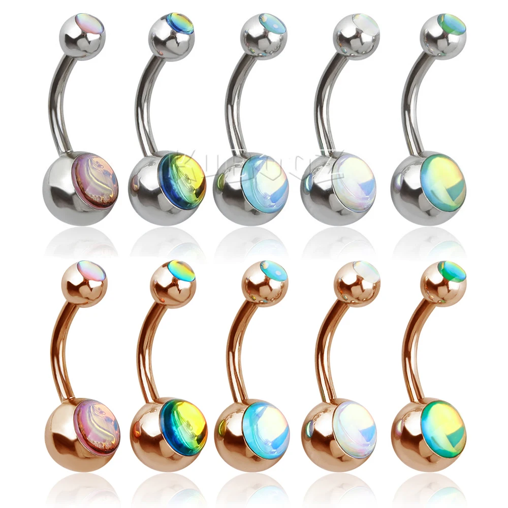 

KUBOOZ Hot Selling Stainless Steel Rose Gold Navel Piercing Belly Button Ring Ball Sexy Fashion Body Jewelry For Gift 5PCS/Lot