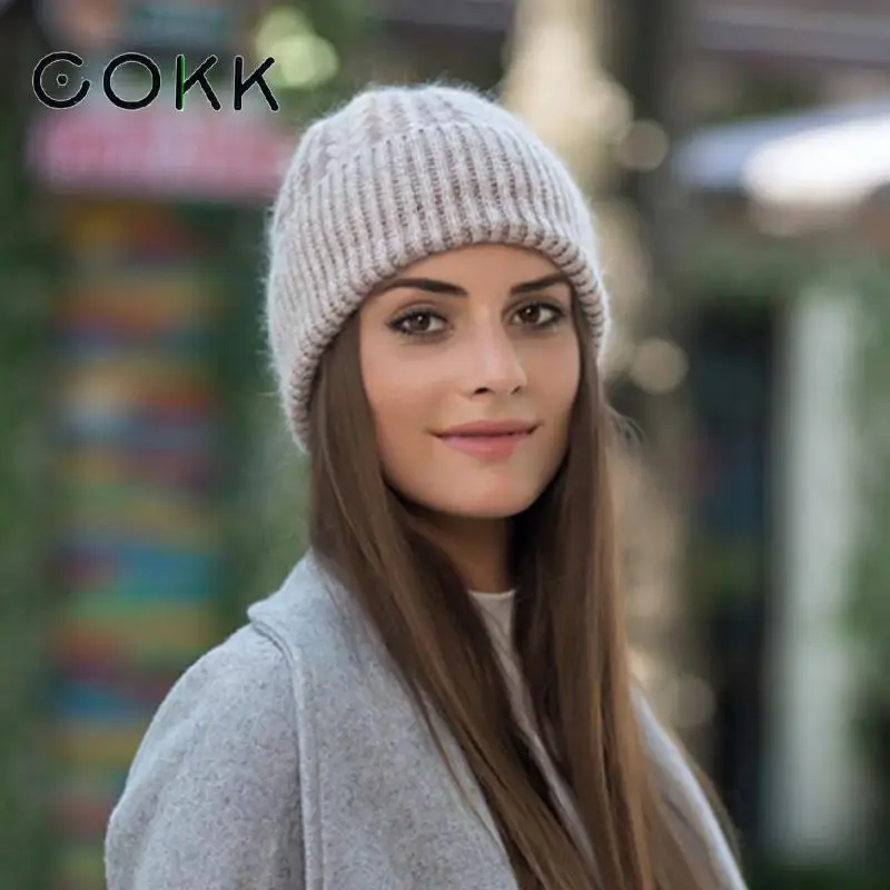 Зимние стандартные шапочки COKK облегающие шапки теплая полосатая вязаная шапка