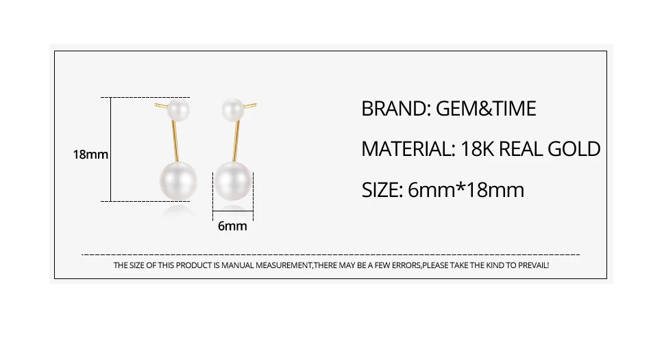 Gem& Time, 18K золотые Висячие серьги для женщин, для свадьбы, помолвки, хорошее ювелирное изделие, двойной натуральный пресноводный жемчуг, Brincos AU750 GE0001