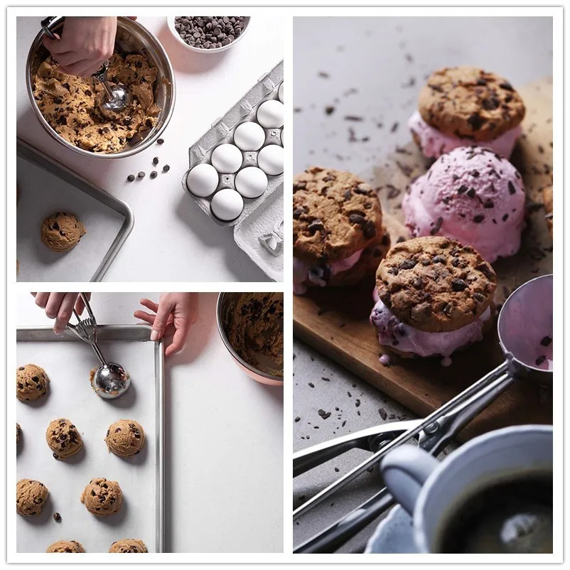 MESNUG Multi-purpose Stainless Steel Ice Cream Scoop Ergonomic Comfort Handles Hands-Free Food Release Cookie Ice Cream Scoop