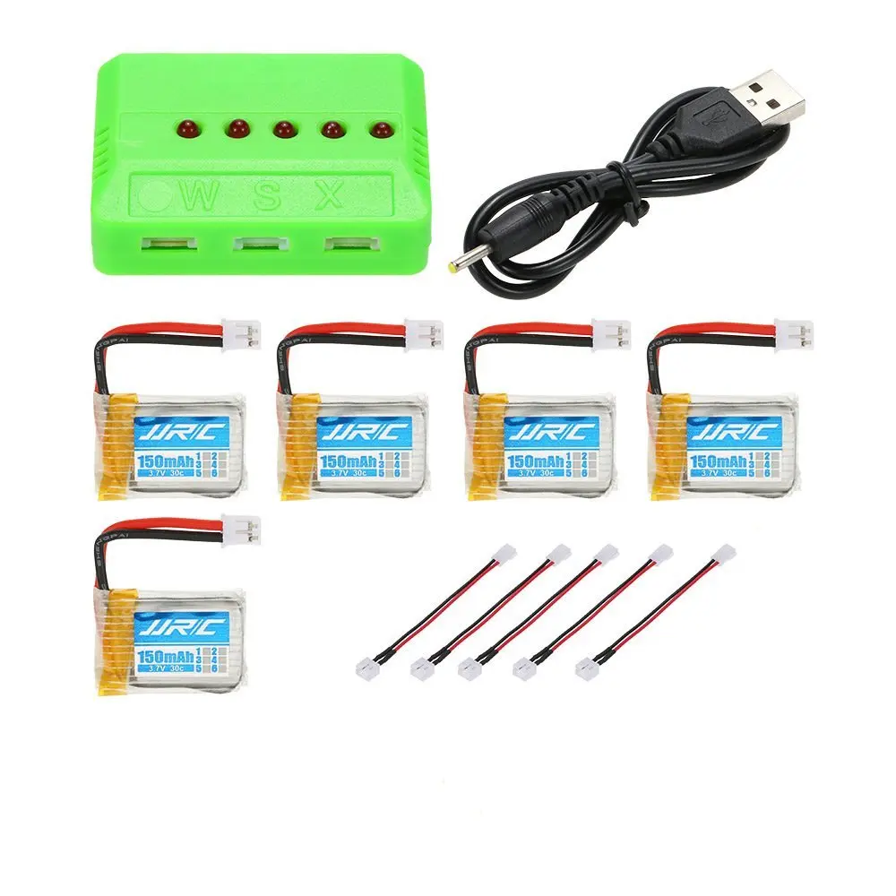 

5pcs * EBOYU JJRC 3.7V 150mAh 30C Lipo Batteries with 5 in 1 Battery Charger for JJRC H36 NiHui NH010 RC Quadcopter Drone