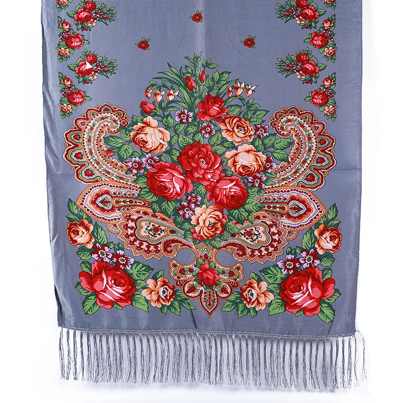 twill silk scarf crinkle hijab Printed long scarf Twill cotton fringed shawl Rose tassel luxury scarf foulard femme musulman