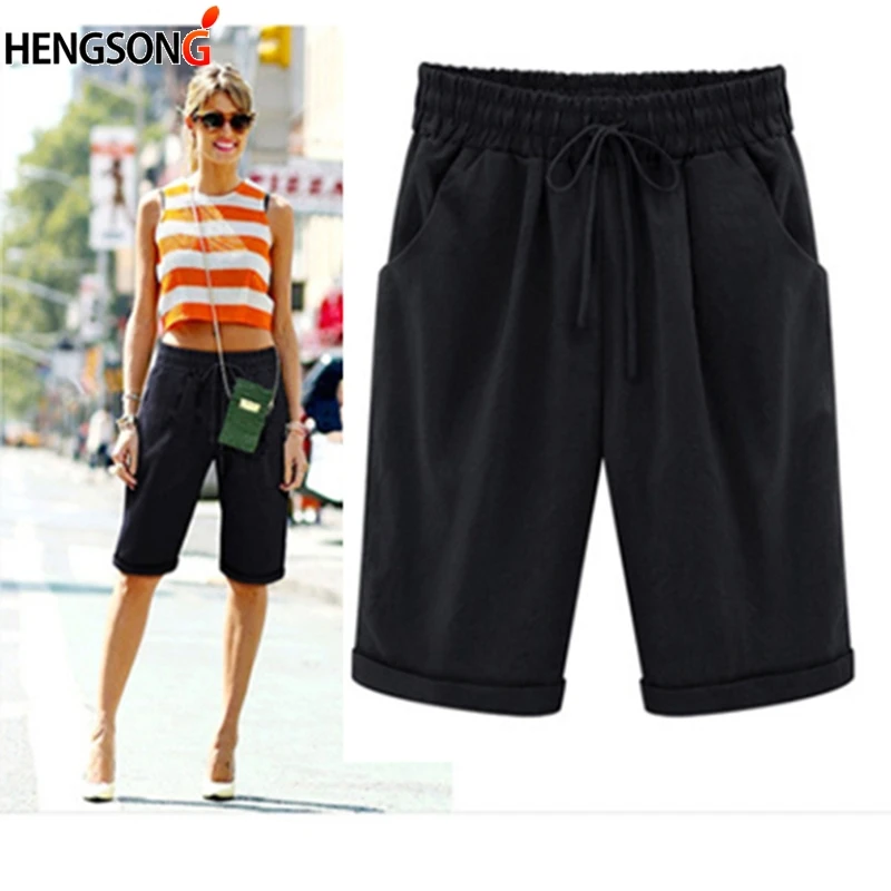 Женские повседневные брюки до колена тонкие Капри большого размера лето