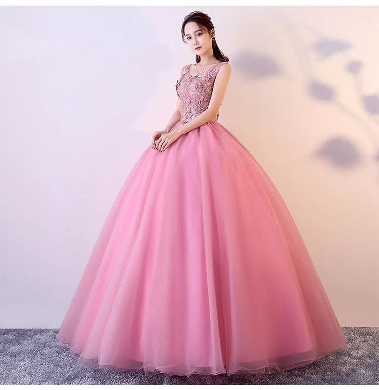 Vestido Quinceanera дебютантка Дешевые бальное платье Бальные платья розовый 3D Цветы без Рукавов Сладкий 16 платье Vestidos De 15 Anos