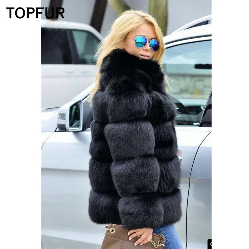 TOPFUR Новая мода натуральный Лисий мех пальто однотонное Женское зимнее лисий мех с меховым воротником натуральный мех пальто толстое теплое роскошное