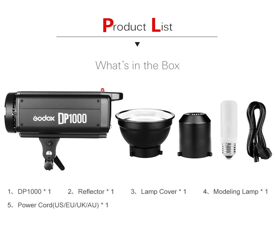 Godox DP1000 1000Ws GN92 Pro Фотография Строб Flash Studio свет лампы Глава CD50 | Электроника