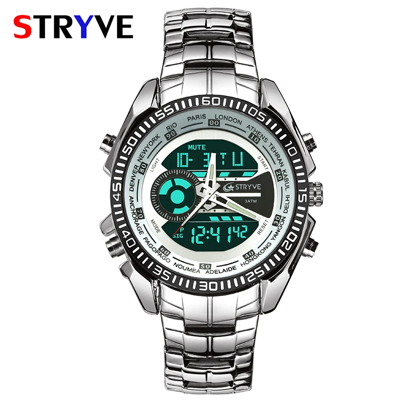 Спортивные часы Stryve S8016 мужские с двойным дисплеем Led аналоговые Chrono военные