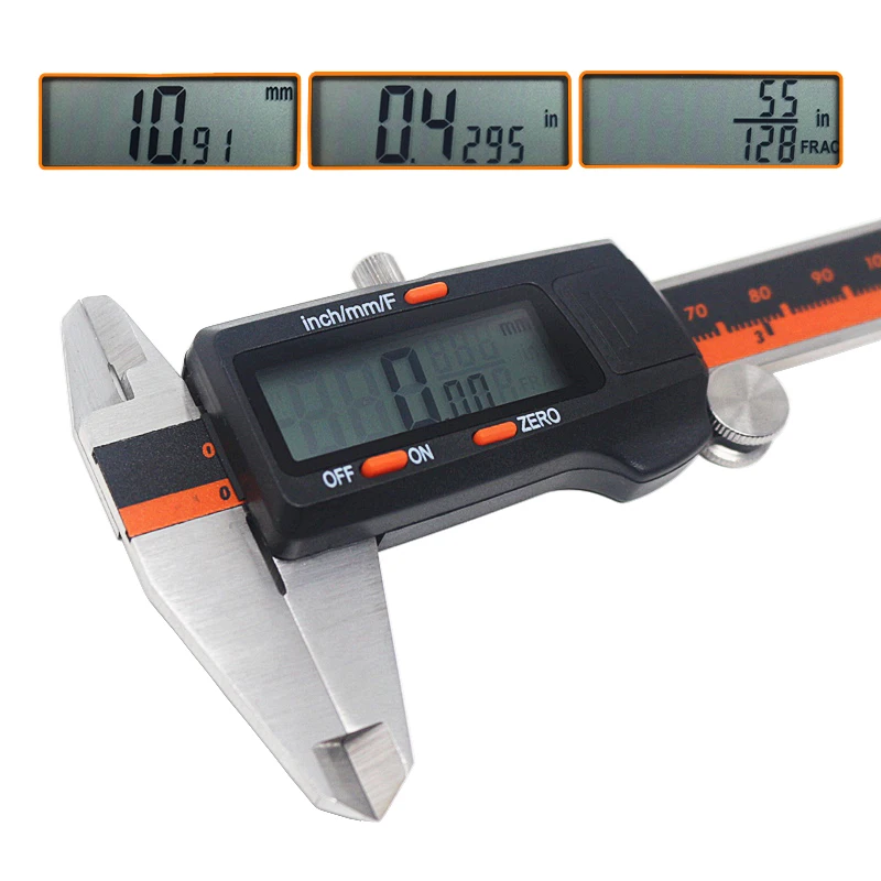 

Digital Vernier Caliper Stainless Steel 150mm 6 Inch Fraction / MM / Inch LCD Caliper Gauge Micrometer