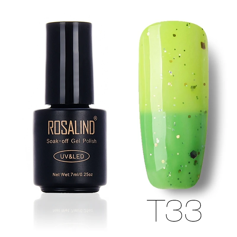T33 ROSALIND 7 мл изменение температуры лака для ногтей отклеить кисточки для дизайна ногтей лампа для сухой тепловой цветная акриловая краска верхнее базовое пальто - Цвет: T33