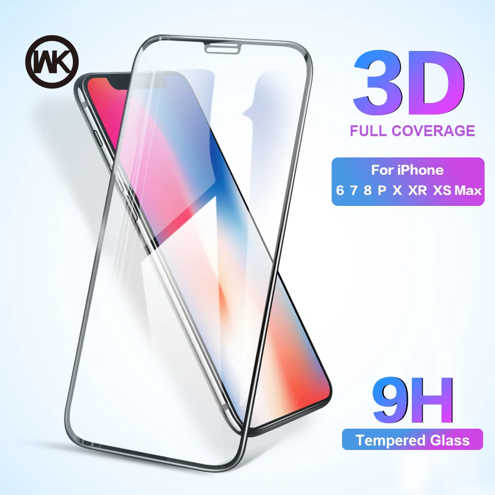 WK 3D 9H полное покрытие закаленное стекло для iPhone X 6 6S 7 8 Plus Защита экрана XS Max XR