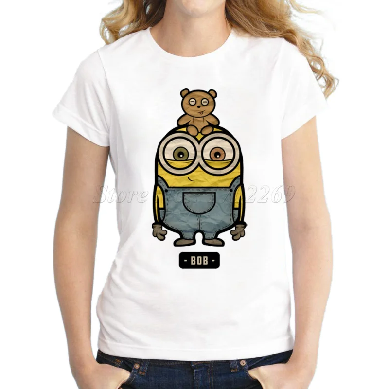 Азиатский Размеры Minion Bob Дизайн Женщины Основные Футболка Одежда с изображением