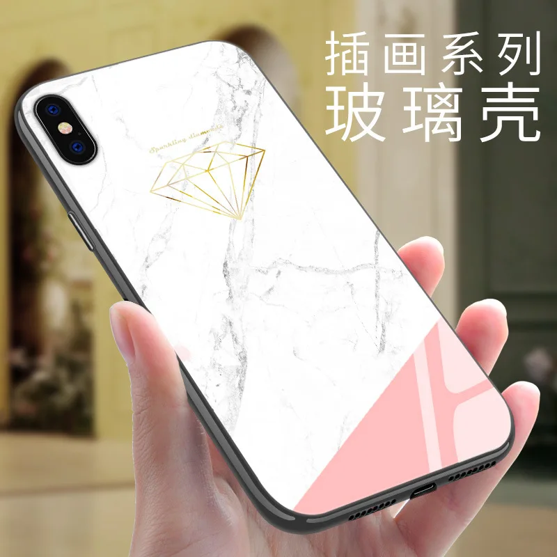 Geometric Patterns Glass Protective Case for IPhone X Colorful Painted Design Cover 7 8 8Plus 6 6sPlus |
