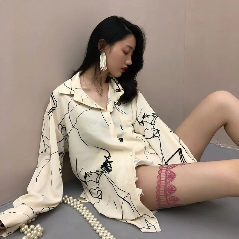 [HG] Весна-лето 2019 корейская мода Новая женская Свободная рубашка с отложным