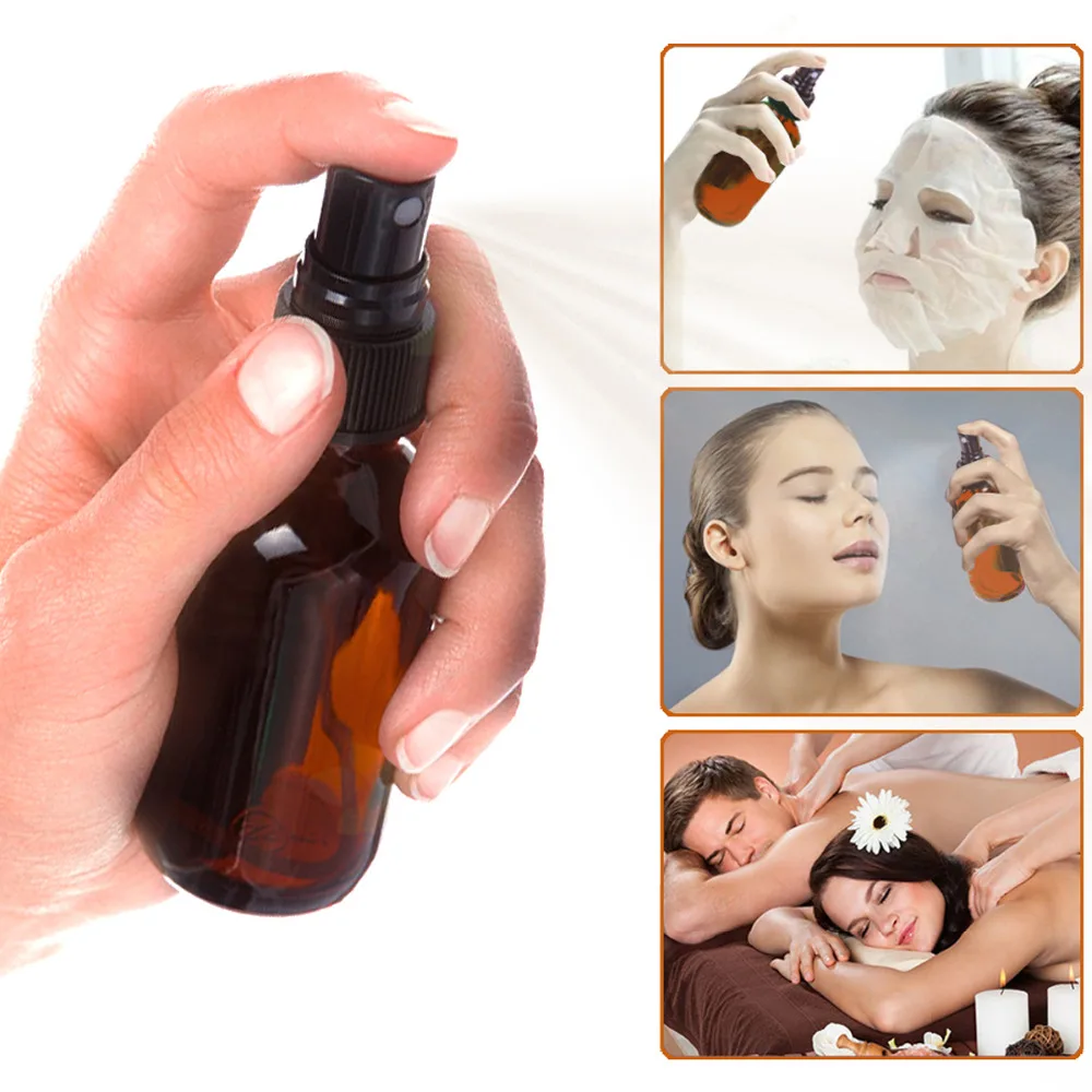 2 унц. Amber Стекло спрей Бутылки с черной тонкой опрыскиватель туман мини Воронка и