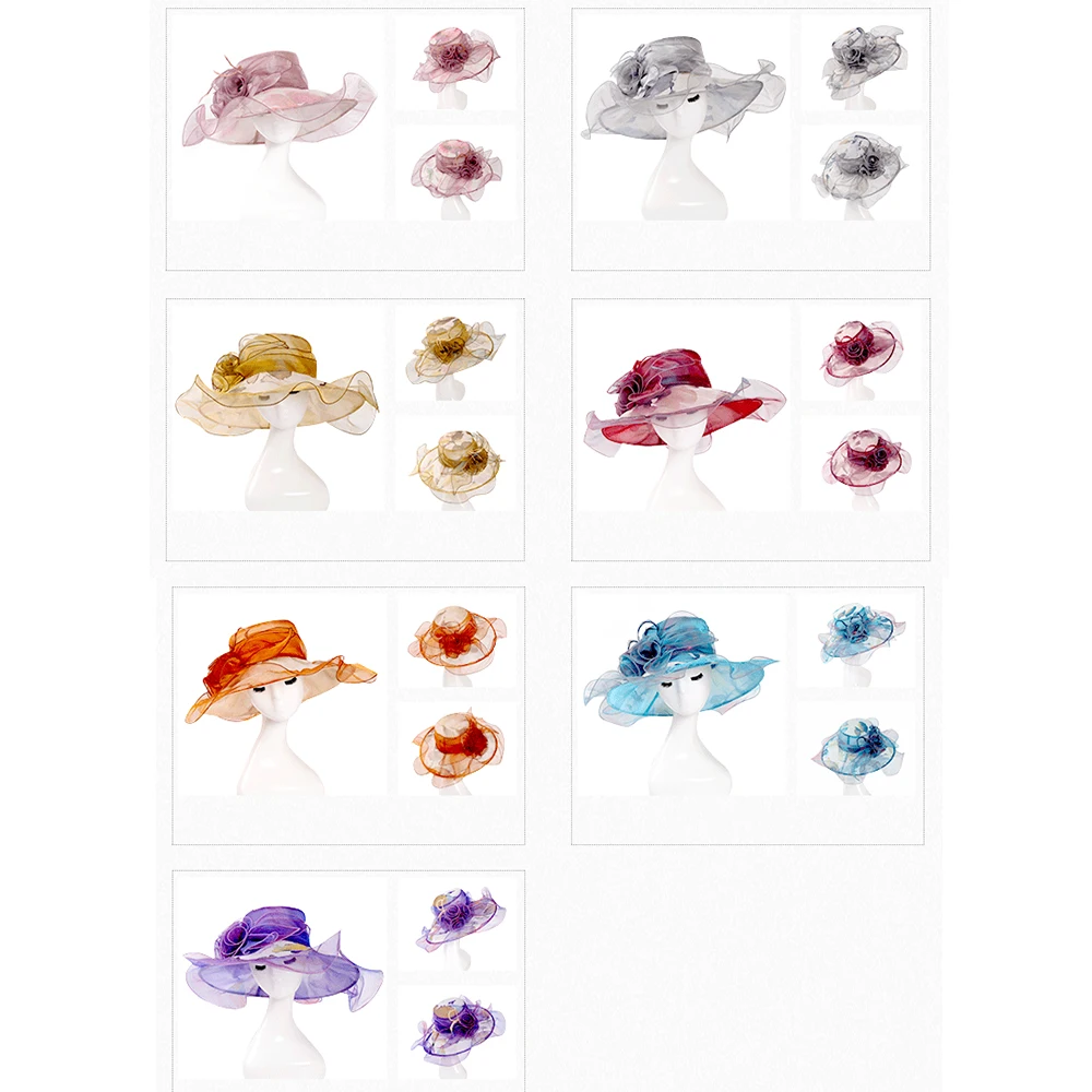 Женская шляпа FS летняя из органзы с широкими полями золотые фиолетовые вечерние |