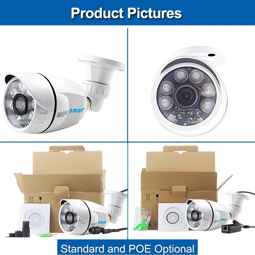 Smar H.265 20FPS 2MP IP Camera 2.8mm Wide Lens H.264 1MP Outdoor Waterproof Security CCTV Camera Night Vision 48V POE Optional
