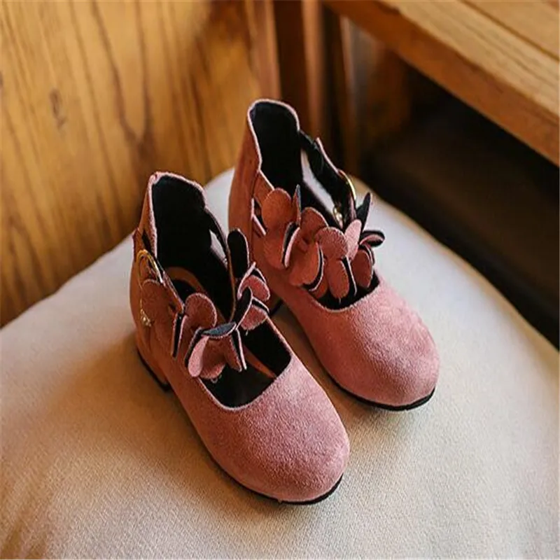 

QGXSSHI 2017 autumn new Suede flower girls princess shoes children Peas small high-heeled casual fashion kids student dance shoe