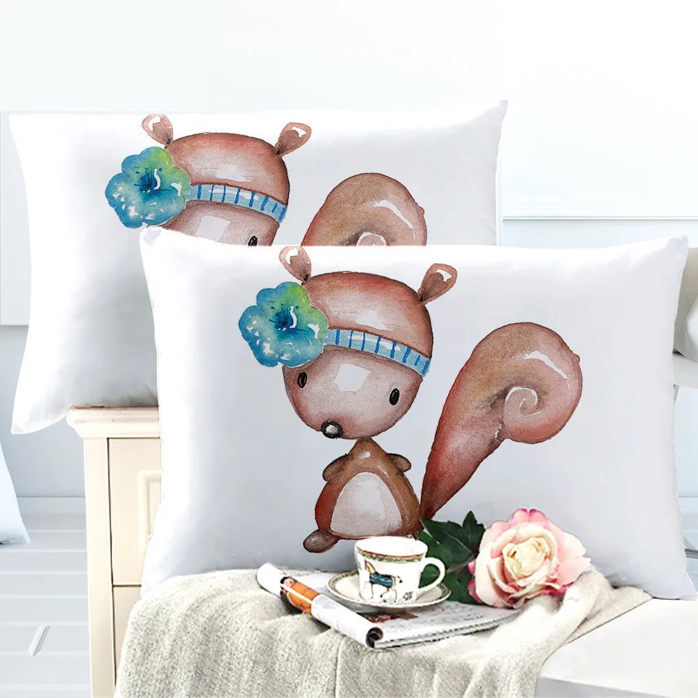 Cartoon Squirrel Print Bedding Set Cute Animal Duvet Cover Blue Flower Bed Kids Bedclothes Pillowcase Home Decor | Дом и сад