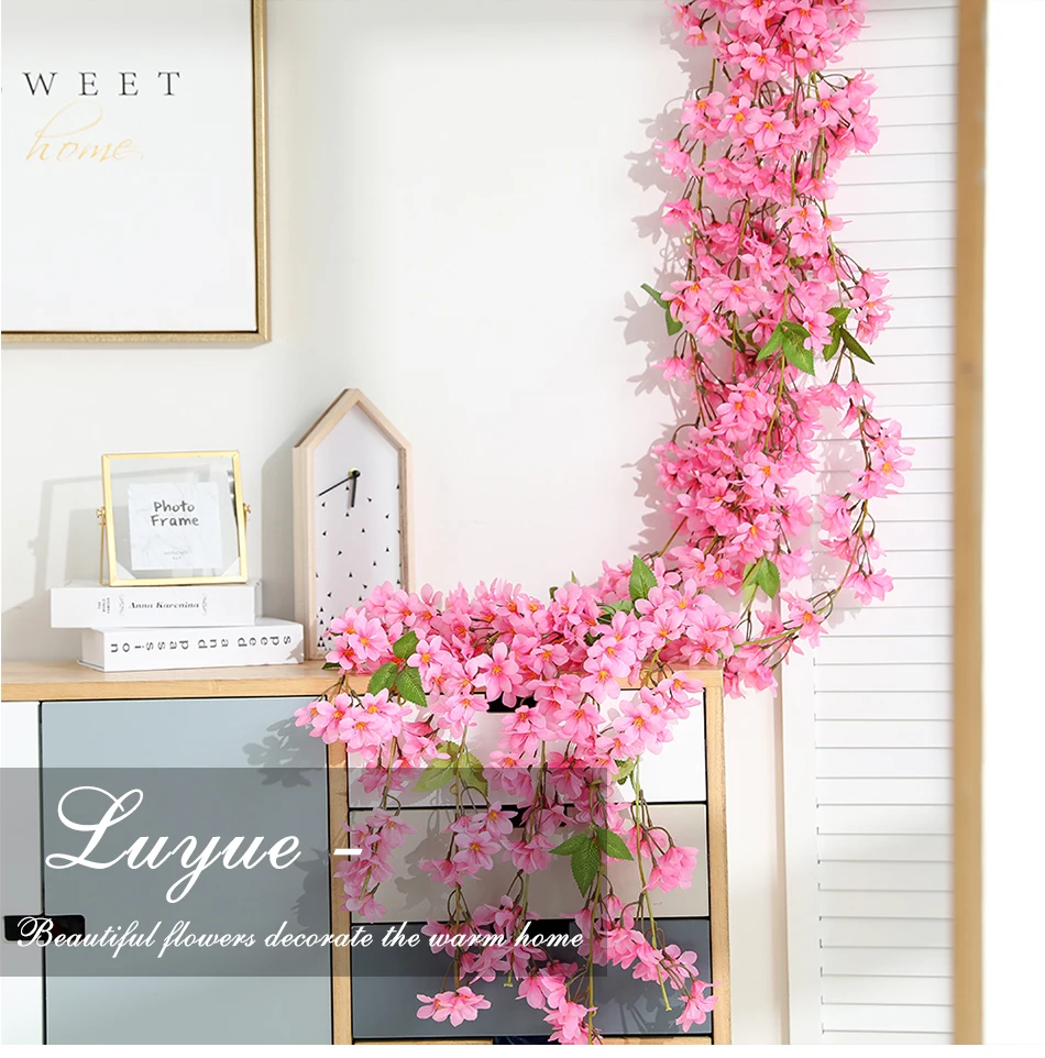 Luyue 5 Pcs 170CM Pretty Winter Vine Flower Artificial Flower vine plus vines Blue rose red wedding flower vine