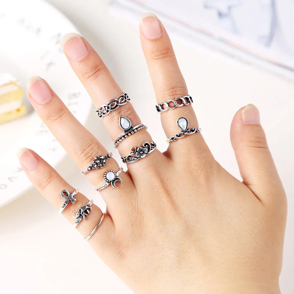 Набор колец из сплава с цветком и луной 10 шт.|Кольца| |