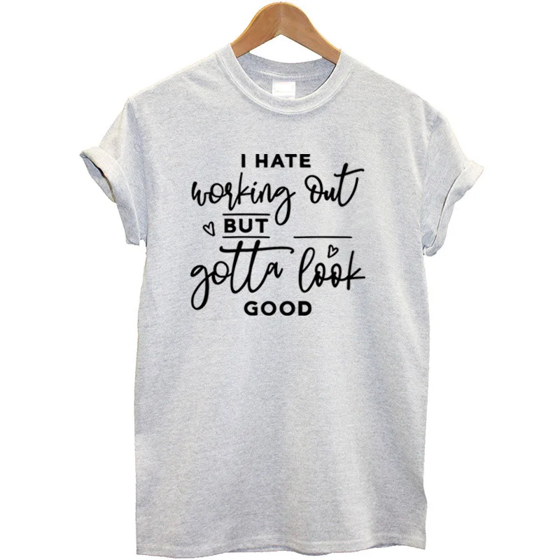 Женская футболка с принтом Besikom I Hate Working Out белая свободная летняя уличная одежда |
