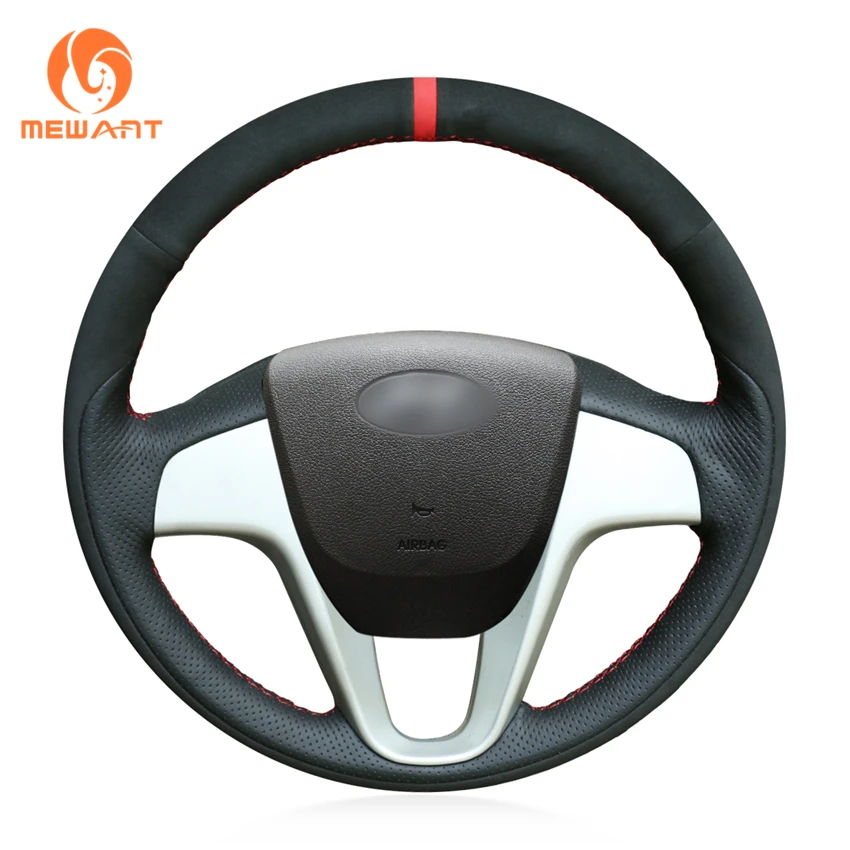 MEWANT черная натуральная кожа черная замша чехол на руль для hyundai Solaris(RU) 2010- Verna 2010- i20 2009