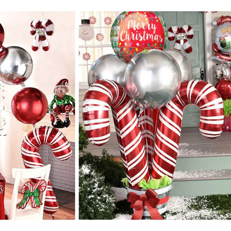 

50pcs Christmas Crutches Foil Balloons Xmas Ballon Inflatable Toys globos Decorations kids New Year Gift Event Party Supplies