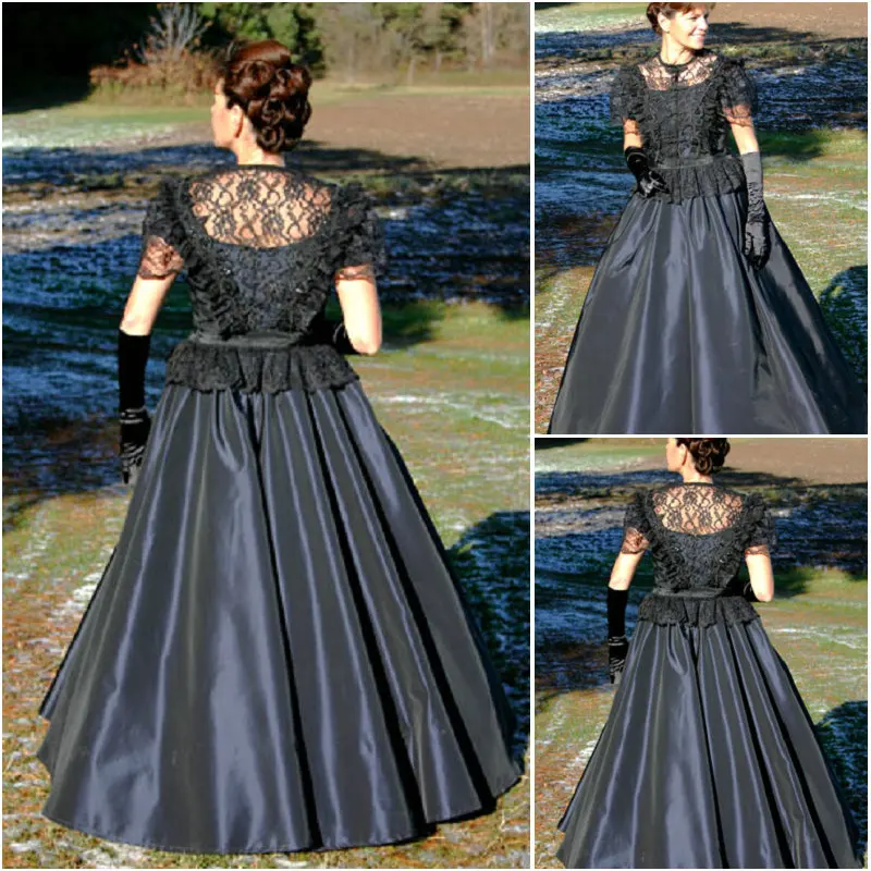 

History!Customer-made Black Victorian dress 1860s Civil war Dress Scarlett Theater Costume Halloween Renaissance Dress V-527