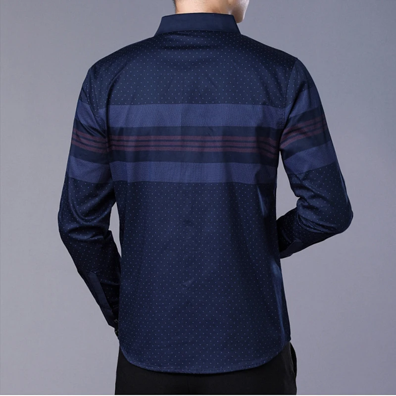 Social длинный рукав полосатый дизайнер Slim Fit винтажная мода Мужская рубашка платье