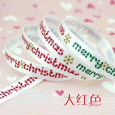 (2 м/лот) 3/8 ''(10 мм) красно белая корсажная лента с принтом&quot Merry Christmas