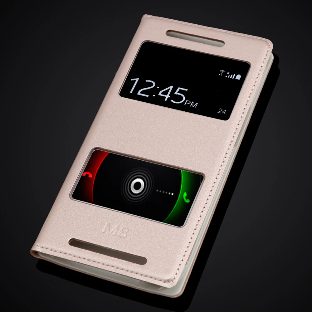 Роскошный кожаный чехол-книжка с окошком для экрана телефона HTC One M8 | Мобильные