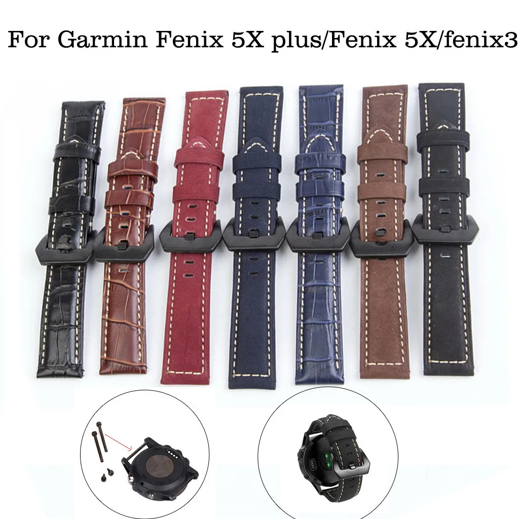 Ремешок Behatrd кожаный для наручных часов Garmin Fenix 5x Plus сменный браслет с пряжкой 26