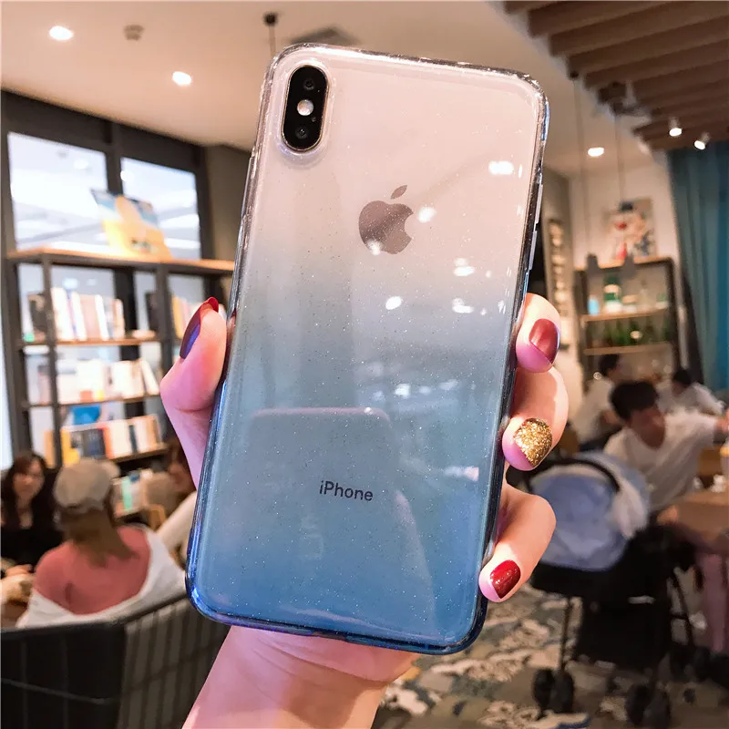 Блестящий градиентный розовый чехол для телефона iphone 6 7 8 6s Plus XS Max XR X s 7plus plus