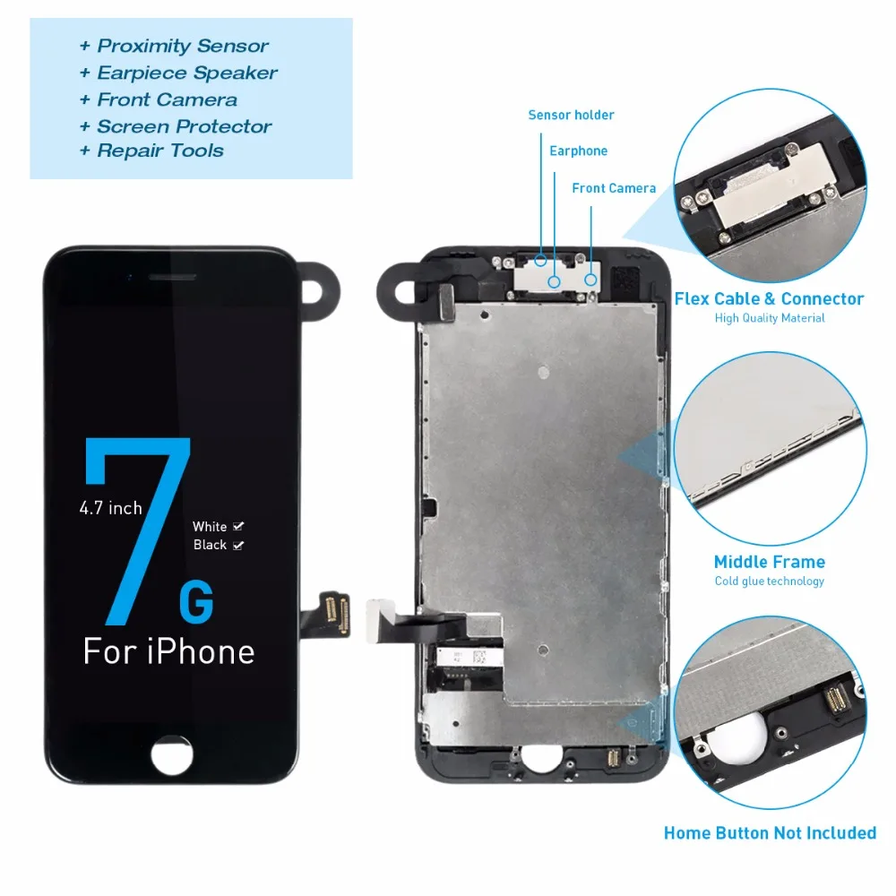 AAA ЖК-дисплей для iPhone 7, 7plus OEM Дисплей полный комплект планшета сборки 3D Сенсорный экран Замена+ Фронтальная камера+ ушной динамик