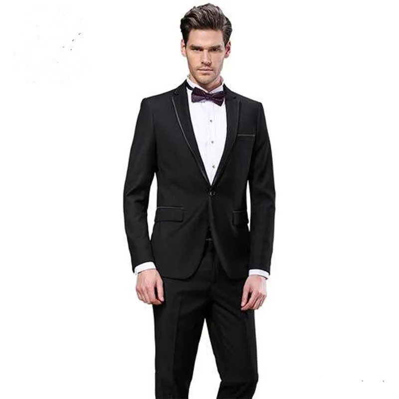 

Черный приталенный мужской костюм, свадебная одежда для жениха, смокинг, деловая официальная одежда, 2 предмета (пиджак + брюки), комплекты же...