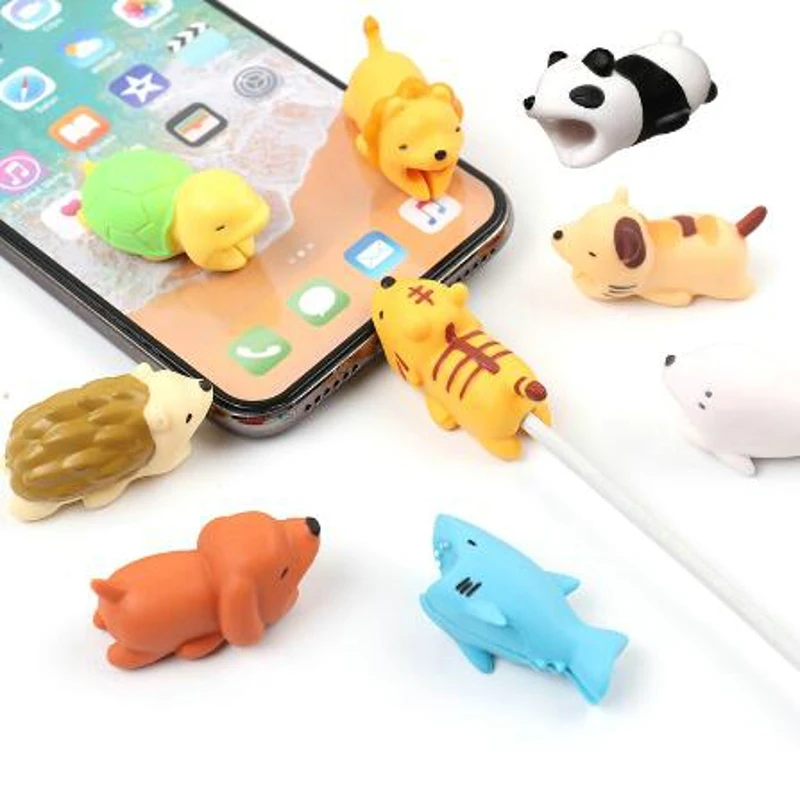 

Держатель для телефона Dehyaton для Iphone, милый держатель-органайзер для защиты кабеля, укуса, животного, собаки, кошки, утки, кролика