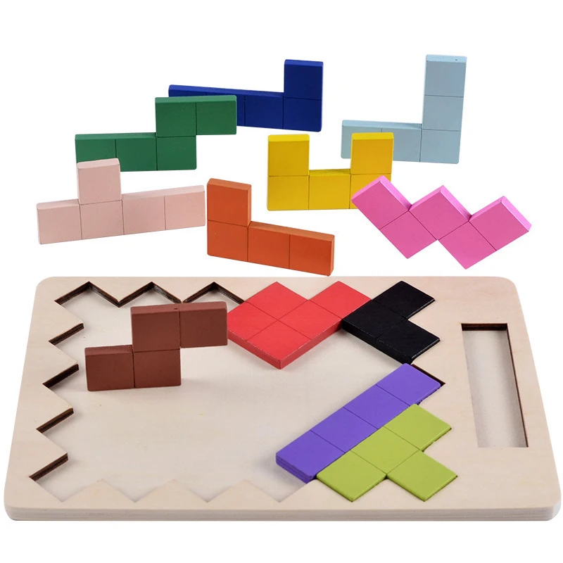 Деревянный Тетрис умный квадратный пароль собранный Tangram Brain-Teaser 3D пазл