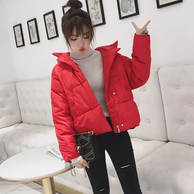 New hooded women winter jacket short sustans padded womens coat autumn casaco feminino inverno solid color parka stand collar