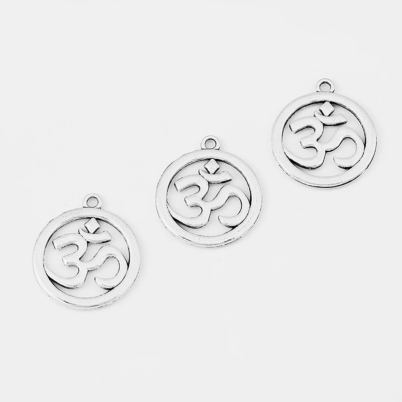 10 шт. античные серебряные круглые подвески для йоги OM/AUM ожерелья ювелирные
